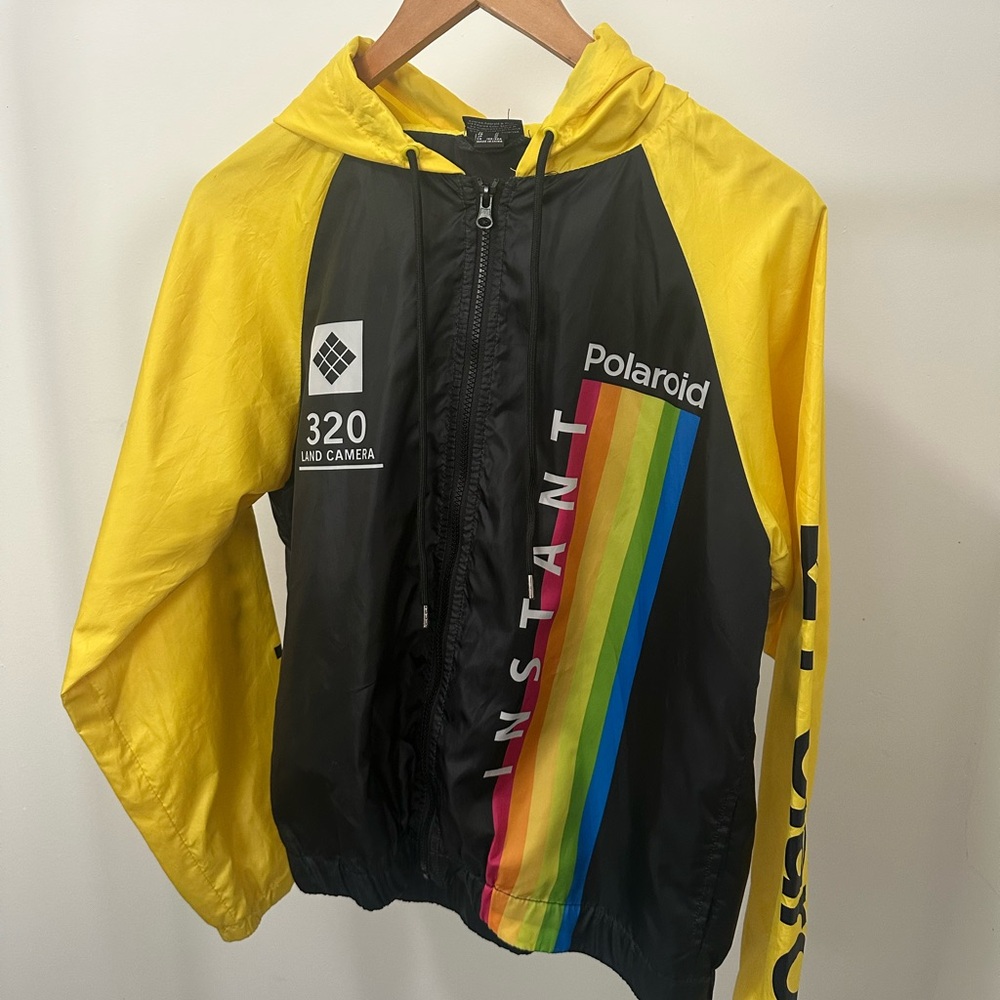 Vintage Polaroid Yellow and Black Windbreaker Jacket with Colorful Logo